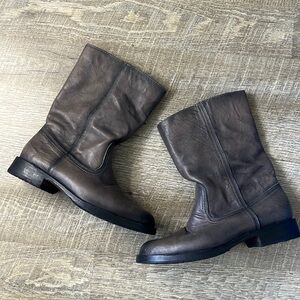 George Esquivel Gray Leather Moto Boot Size 7